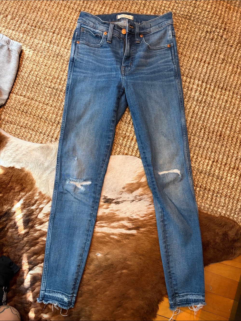 Madewell Medium Blue Skinny Jeans with Knee Distressing